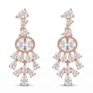 Radiant Chandelier Teardrop Earrings in 925 Sterling Silver with Rose Gold Finish - Bridal Women's Jewellery