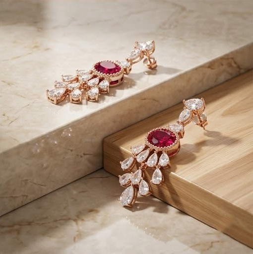 Crimson Chandelier Drop Earrings in 925 Sterling Silver with Rose Gold Finish - Exquisite Women's Jewellery