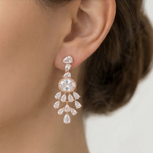 Radiant Chandelier Teardrop Earrings in 925 Sterling Silver with Rose Gold Finish - Bridal Women's Jewellery