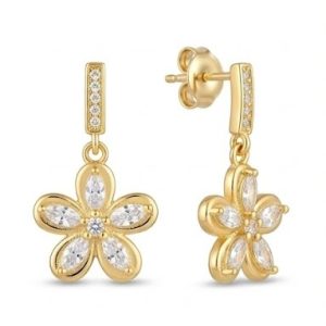 Floral Marquise Drop Earrings in 925 Sterling Silver with Gold Finish - Dainty Women's Jewellery