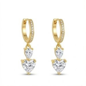 925 Sterling Silver Heart and Teardrop Dangle Hoop Earrings in Yellow Gold Finish Jewellery