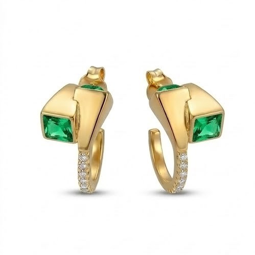 925 Sterling Silver Green Geometric Hoop Earrings Jewellery in Gold Finish