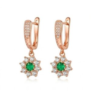 925 Sterling Silver Green Floral Drop Earrings Jewellery in Rose Gold Finish