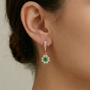 925 Sterling Silver Green Floral Drop Earrings Jewellery in Rose Gold Finish