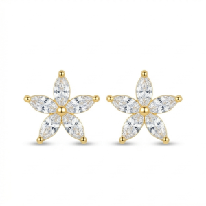 925 Sterling Silver Yellow Gold Plated Floral Stud Earrings for Women Everyday Jewellery