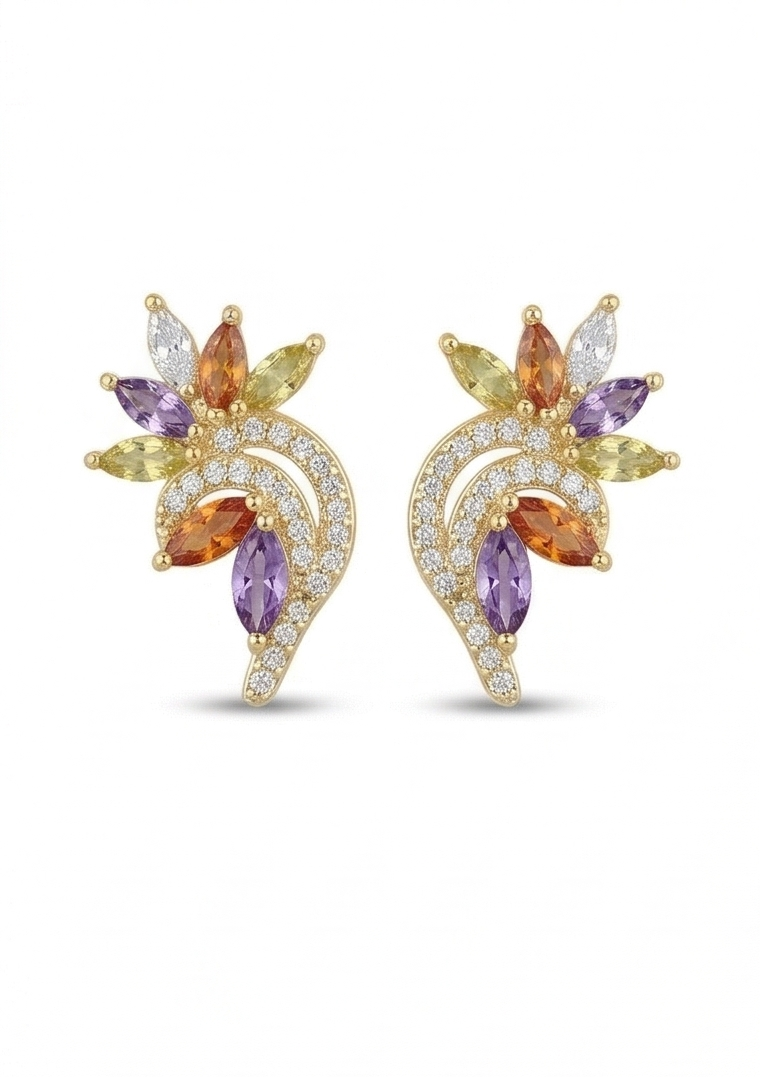 925 Sterling Silver Yellow Gold Plated Multi-Color Floral Stud Earrings for Women Festive Jewellery