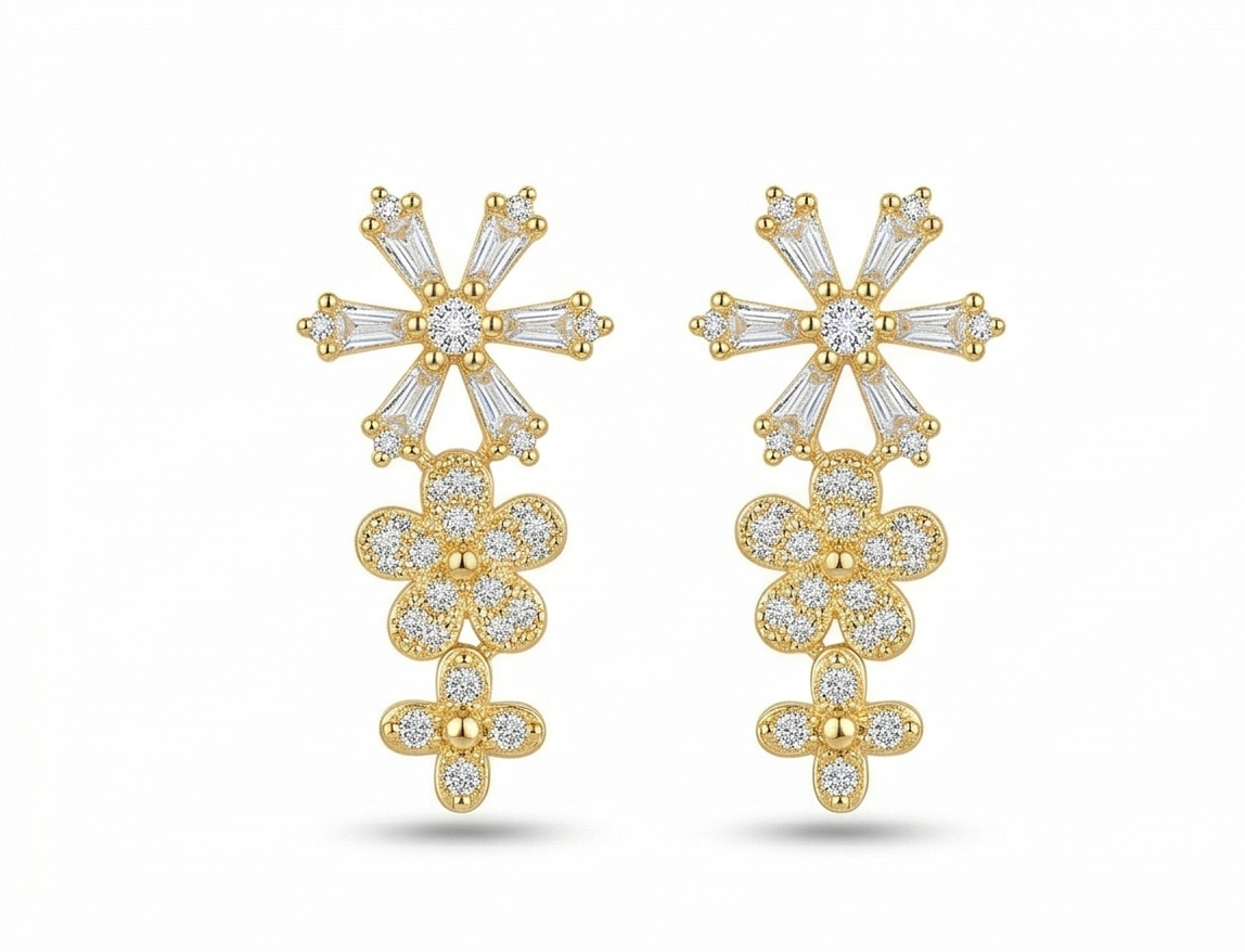 925 Sterling Silver Yellow Gold Plated Floral Drop Dangle Earrings for Women Party Wear Jewellery