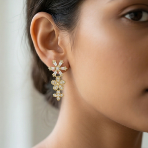 925 Sterling Silver Yellow Gold Plated Floral Drop Dangle Earrings for Women Party Wear Jewellery