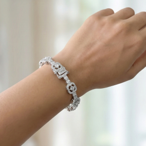 925 Sterling Silver Geometric Halo Link Bracelet High Polish Rhodium Finish Jewellery