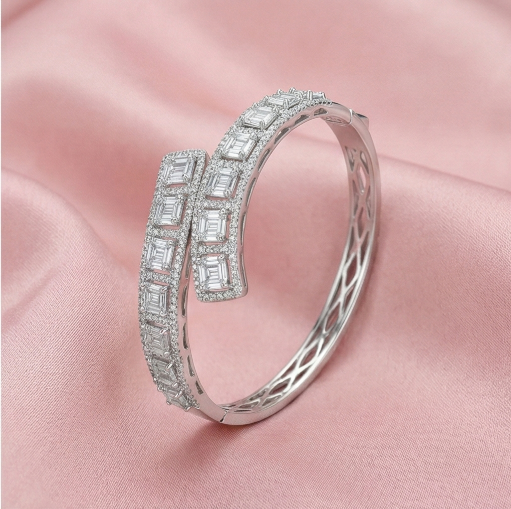 925 Sterling Silver Bypass Hinged Bangle High Polish Rhodium Finish Jewellery