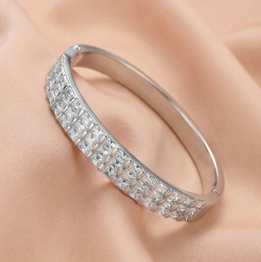 925 Sterling Silver Double Row Hinged Bangle High Polish Rhodium Finish Jewellery