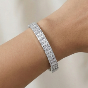 925 Sterling Silver Double Row Hinged Bangle High Polish Rhodium Finish Jewellery