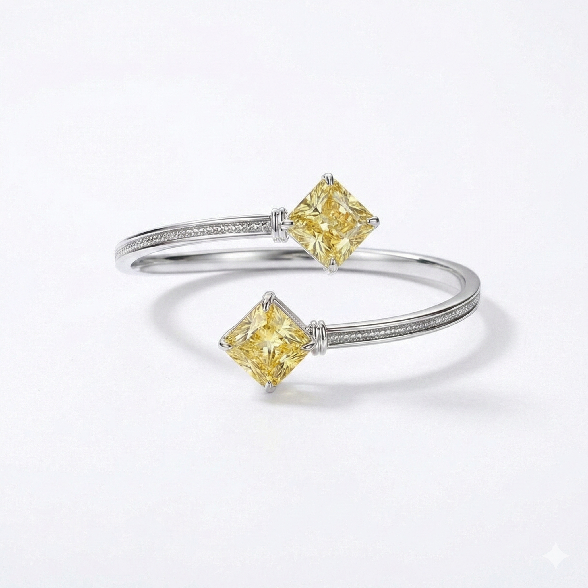 925 Sterling Silver Yellow Square Cuff Bracelet High Polish Rhodium Finish Jewellery