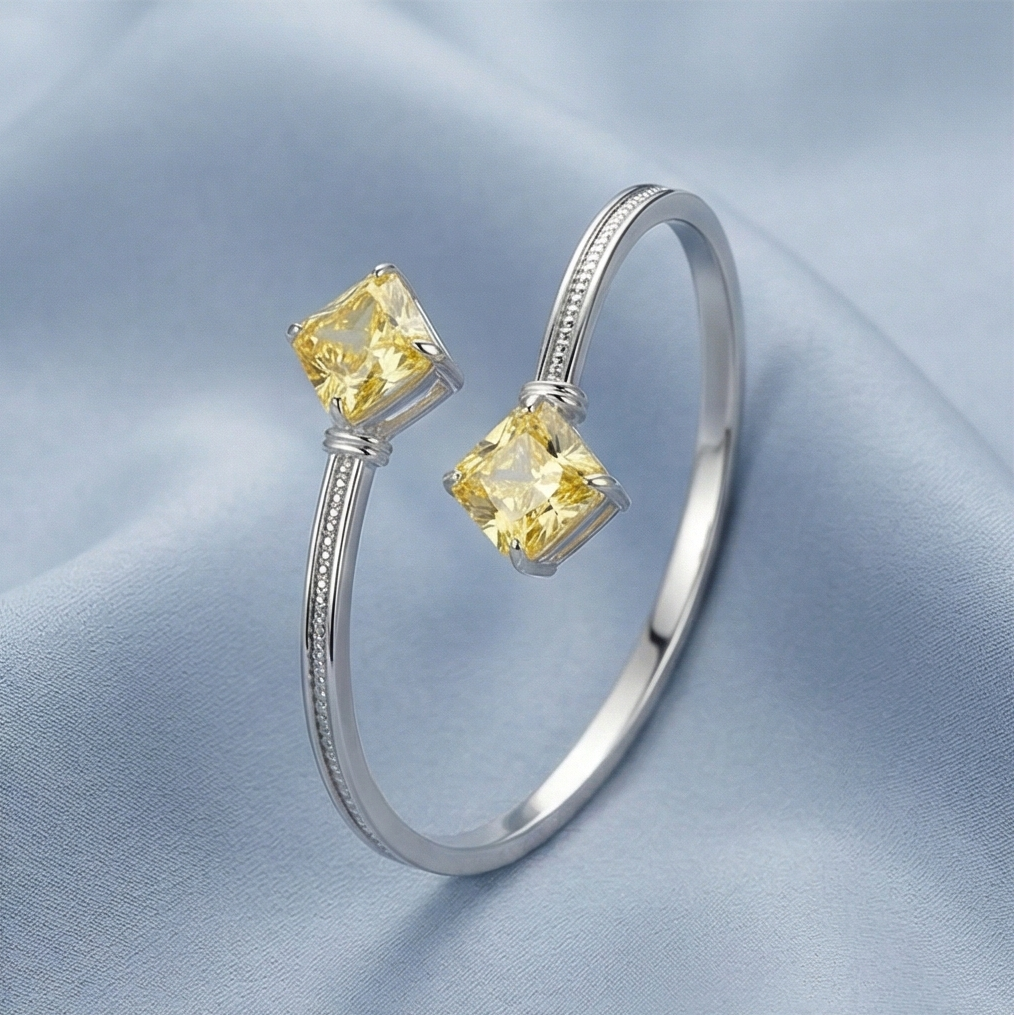 925 Sterling Silver Yellow Square Cuff Bracelet High Polish Rhodium Finish Jewellery