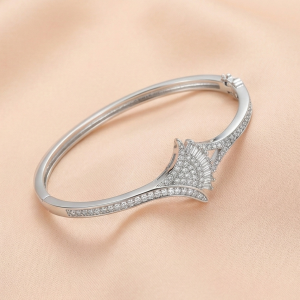 925 Sterling Silver Geometric Hinged Bangle High Polish Rhodium Finish Jewellery
