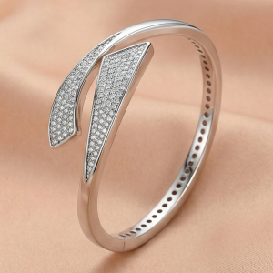 925 Sterling Silver Bypass Kada Bracelet High Polish Rhodium Finish Fine Jewellery