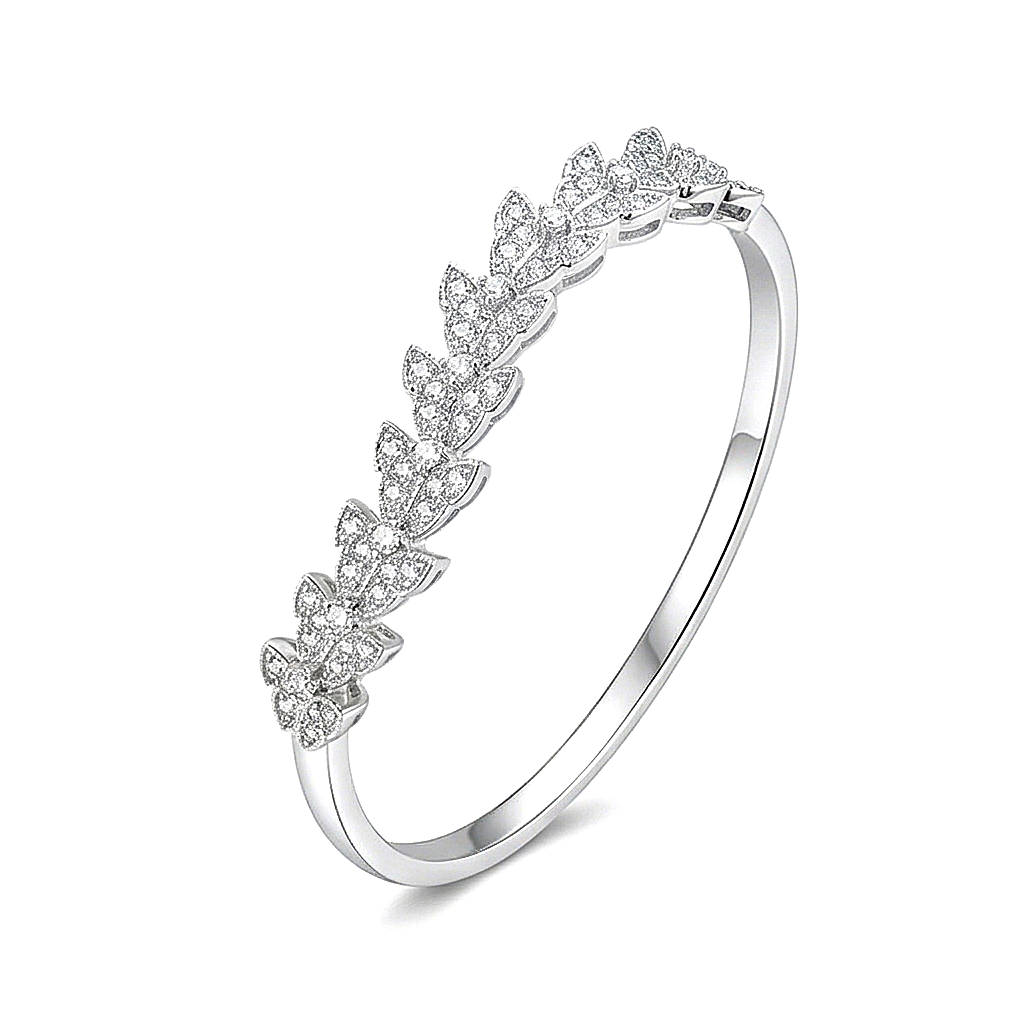 925 Sterling Silver Leaf Motif Kada Bracelet High Polish Rhodium Finish Nature Inspired Jewellery