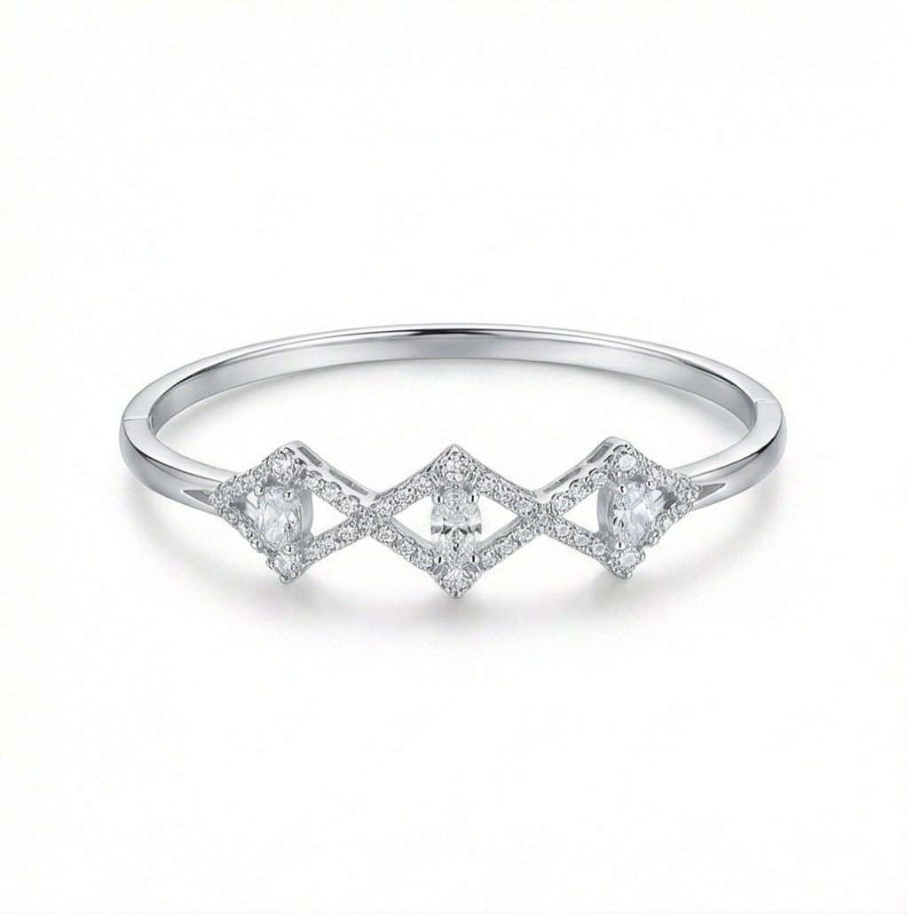 925 Sterling Silver Geometric Rhombus Kada Bracelet High Polish Rhodium Finish Statement Jewellery