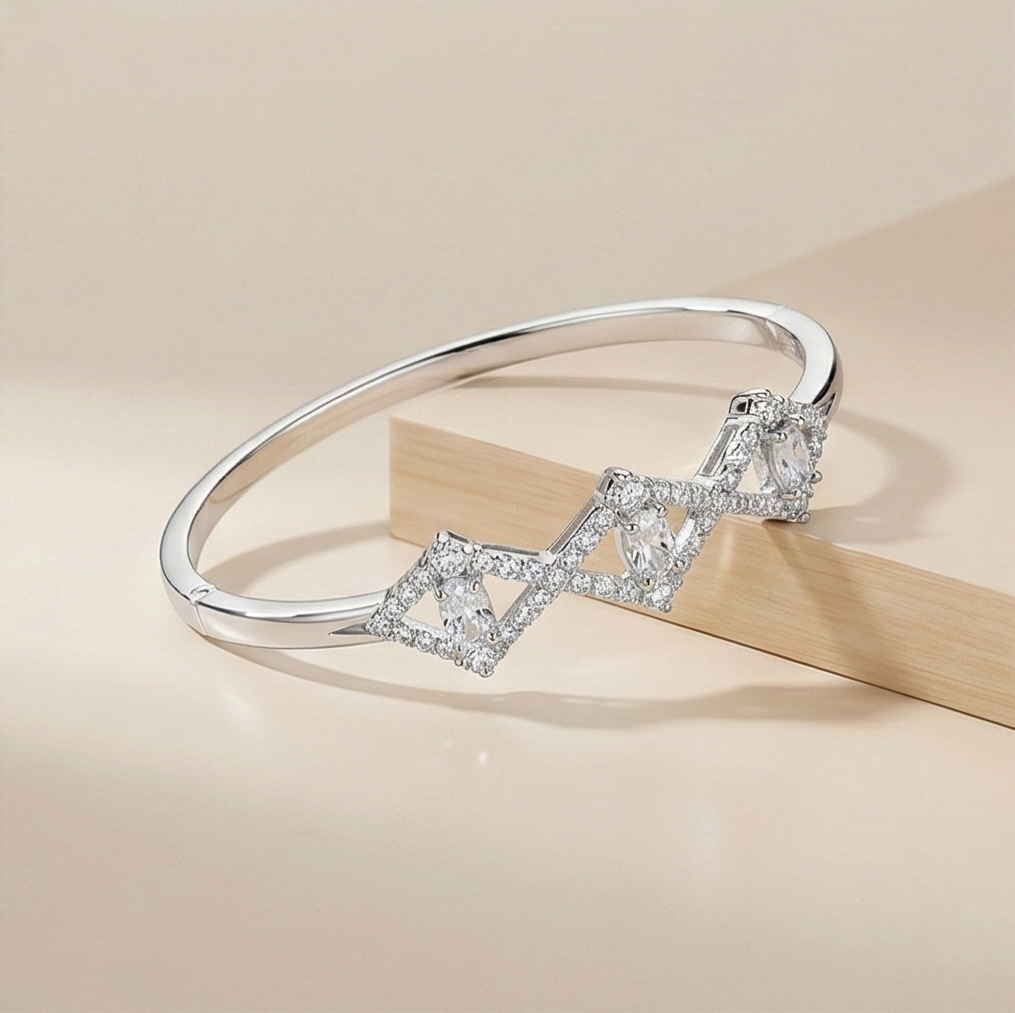 925 Sterling Silver Geometric Rhombus Kada Bracelet High Polish Rhodium Finish Statement Jewellery