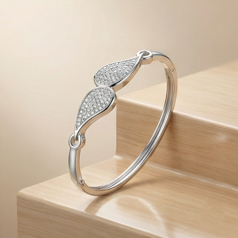 925 Sterling Silver Teardrop Motif Kada Bracelet High Polish Rhodium Finish Minimalist Jewellery
