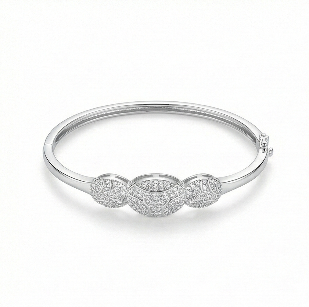 925 Sterling Silver Overlapping Oval Kada Bangle Bracelet High Polish Rhodium Finish Elegant Jewellery