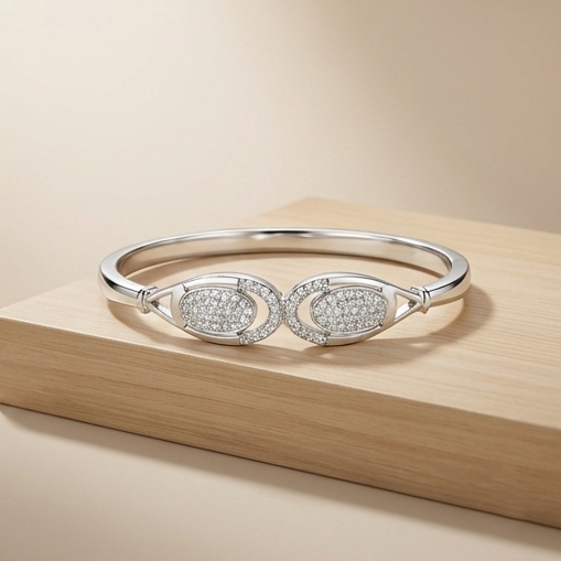 925 Sterling Silver Intersecting Loop Kada Bracelet High Polish Rhodium Finish Infinity Jewellery