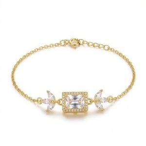 925 Sterling Silver Gold Plated Rectangular Floral Chain Bracelet Premium Jewellery for Women