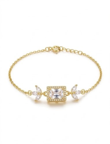 925 Sterling Silver Gold Plated Rectangular Floral Chain Bracelet Premium Jewellery for Women