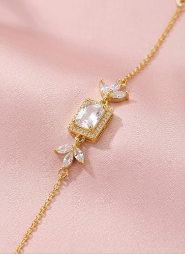 925 Sterling Silver Gold Plated Rectangular Floral Chain Bracelet Premium Jewellery for Women
