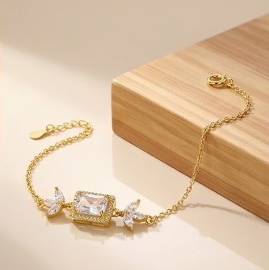 925 Sterling Silver Gold Plated Rectangular Floral Chain Bracelet Premium Jewellery for Women