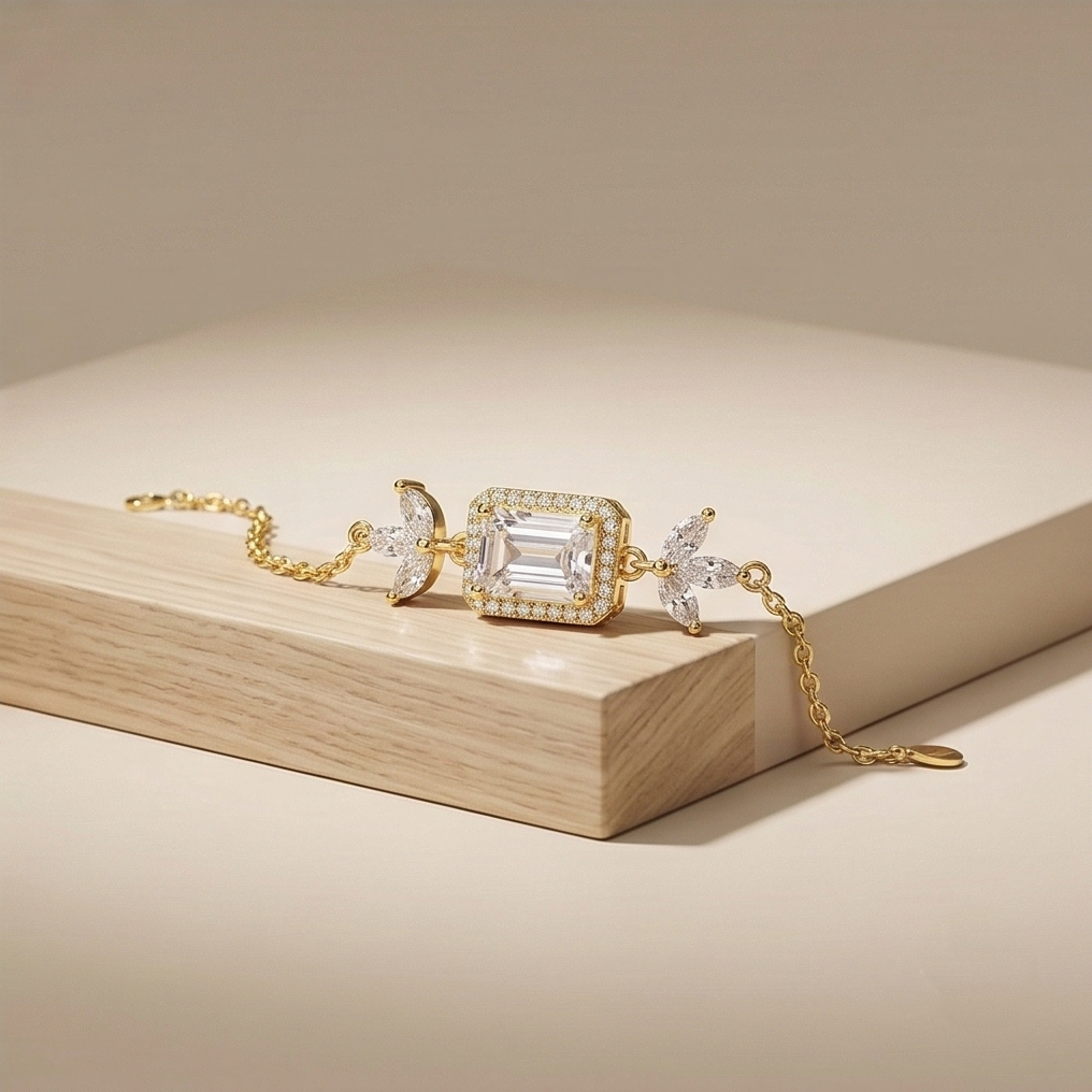 925 Sterling Silver Gold Plated Rectangular Floral Chain Bracelet Premium Jewellery for Women