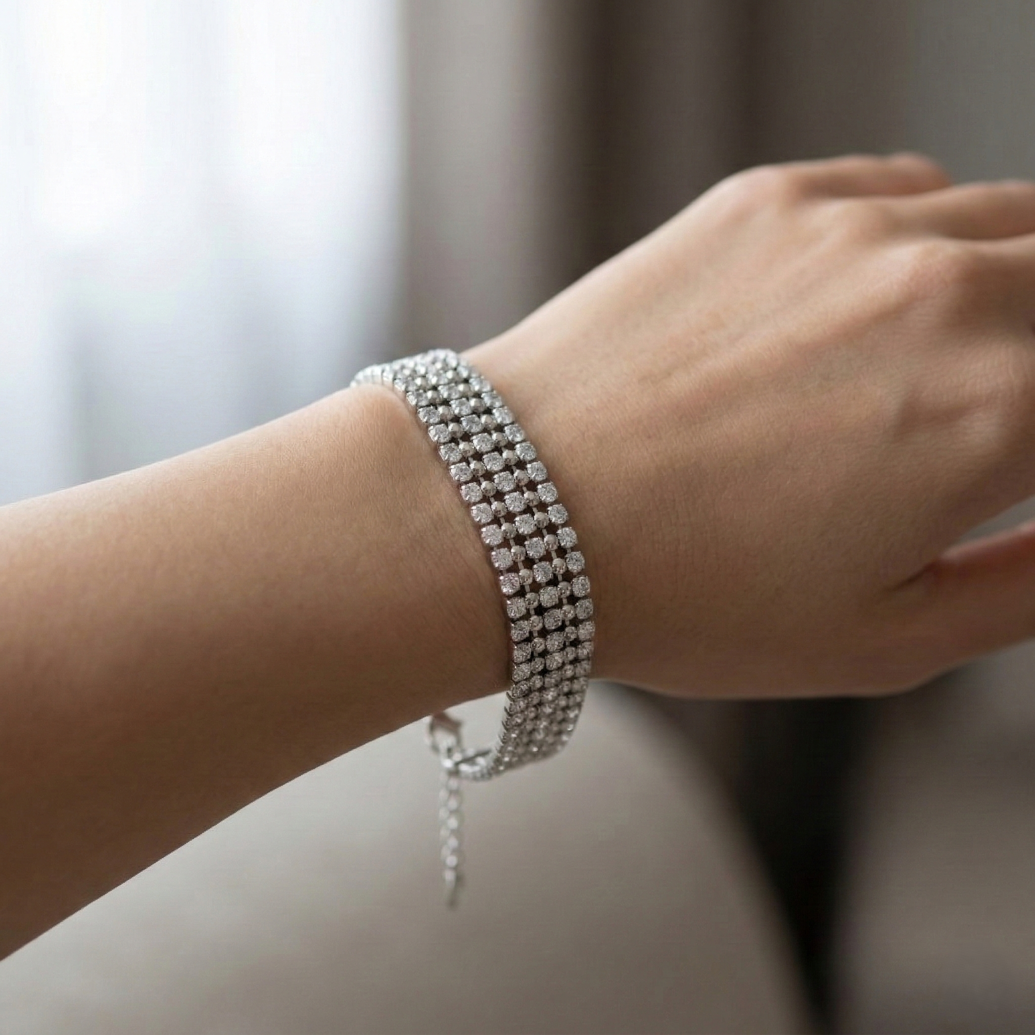 925 Sterling Silver Triple Row Statement Tennis Bracelet Premium Jewellery for Women