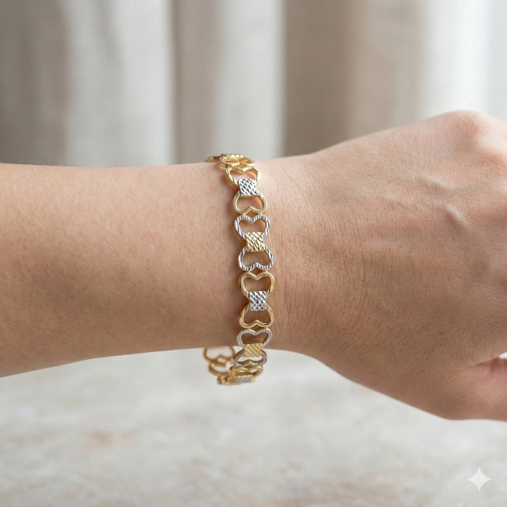 925 Sterling Silver Two Tone Heart Link Bracelet Premium Jewellery for Women