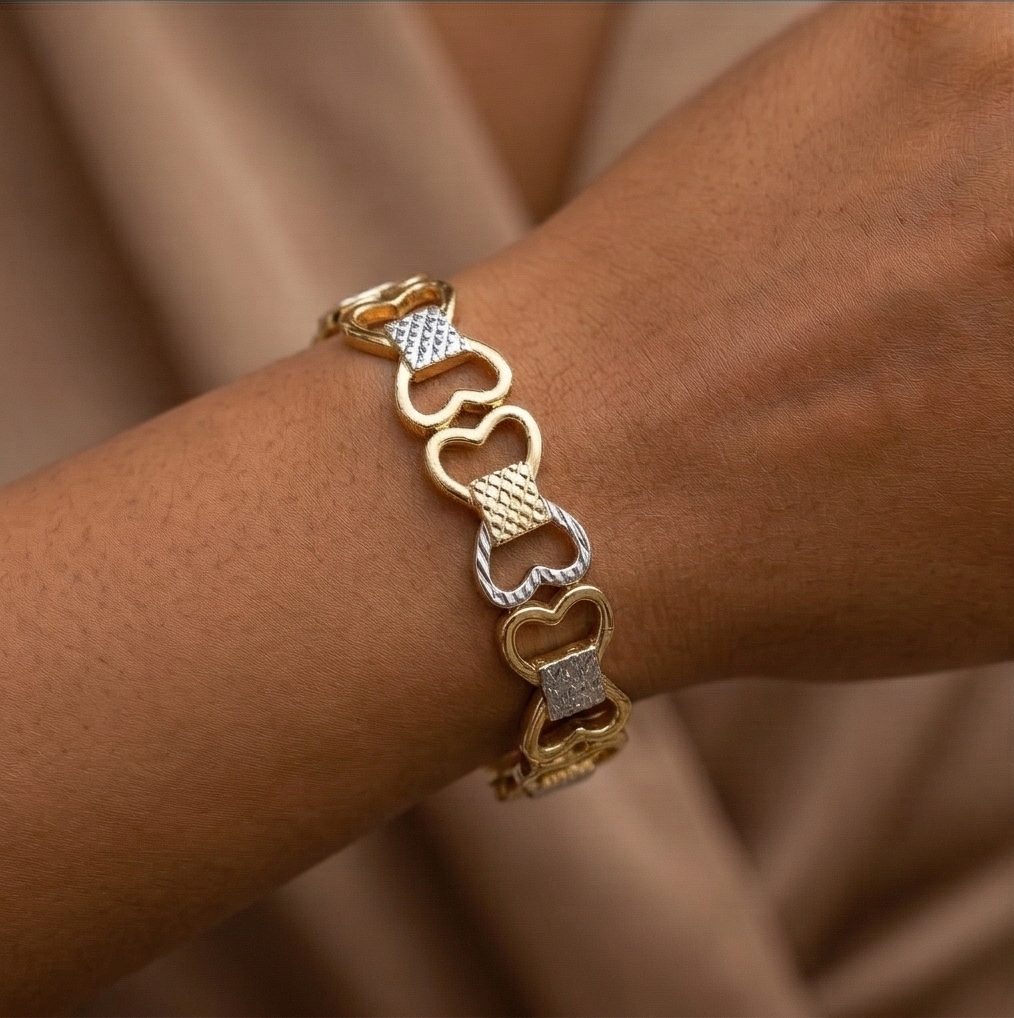 925 Sterling Silver Two Tone Heart Link Bracelet Premium Jewellery for Women