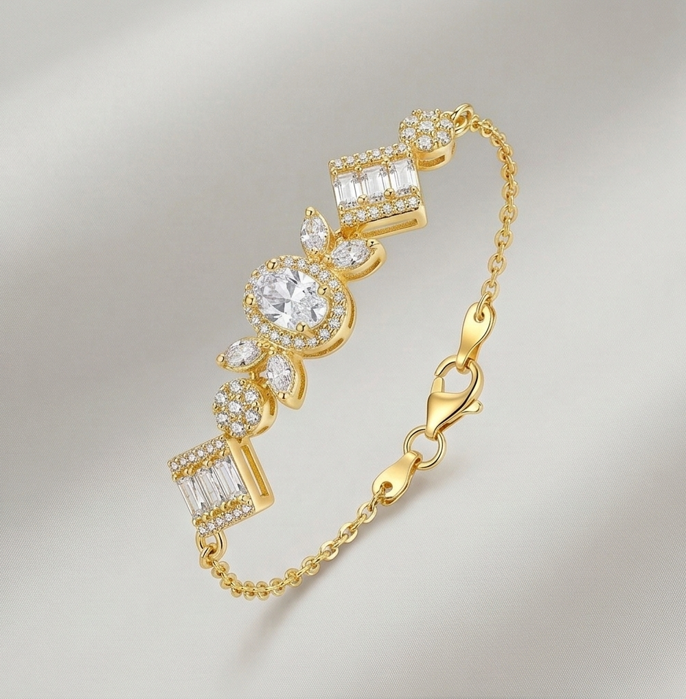 925 Sterling Silver Gold Plated Vintage Inspired Statement Chain Bracelet Premium Jewellery for Women