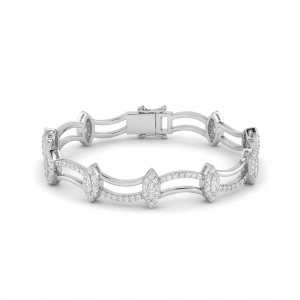 925 Sterling Silver Rhodium Plated Leaf Link Bracelet Premium Jewellery for Women