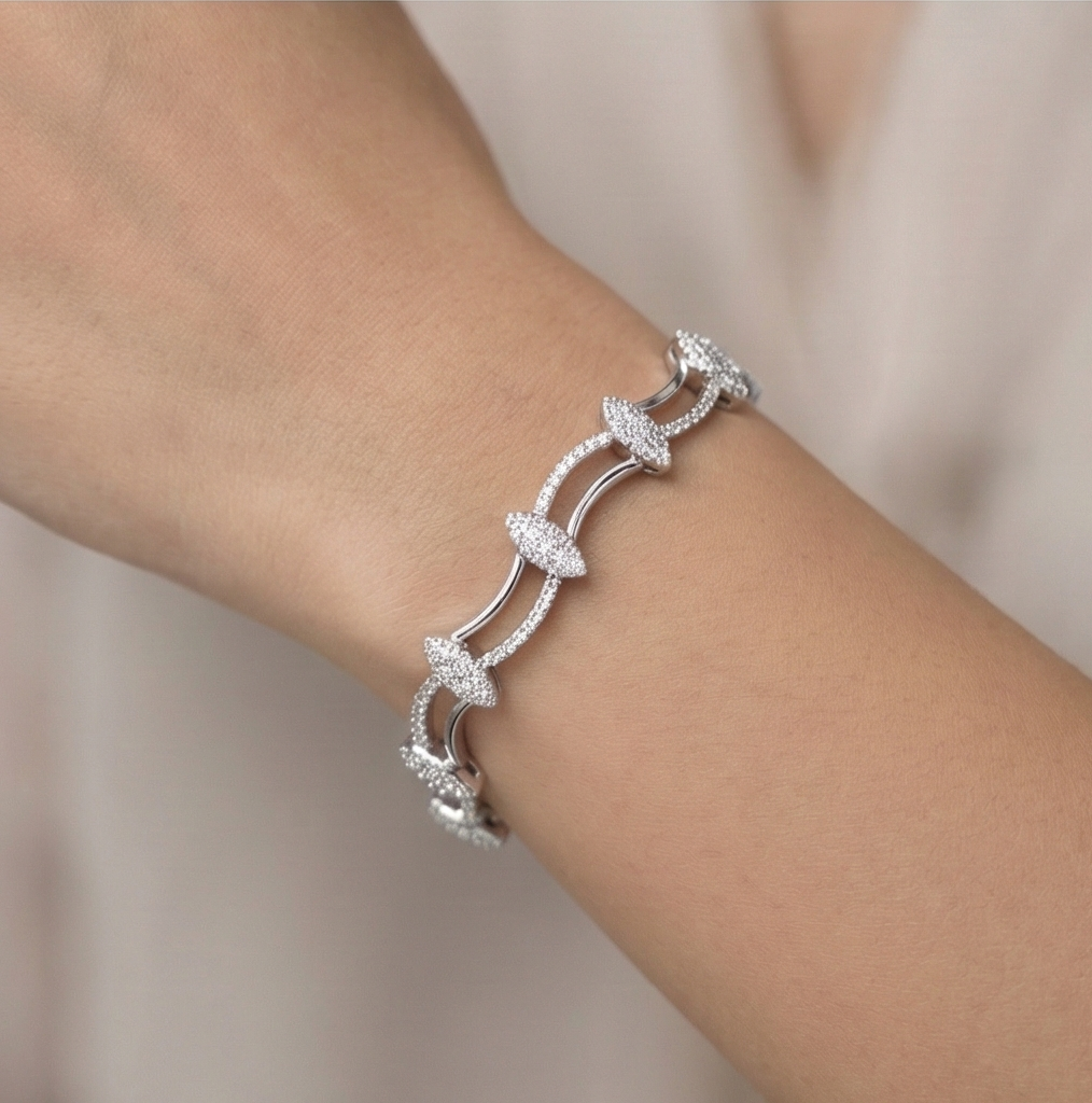 925 Sterling Silver Rhodium Plated Leaf Link Bracelet Premium Jewellery for Women