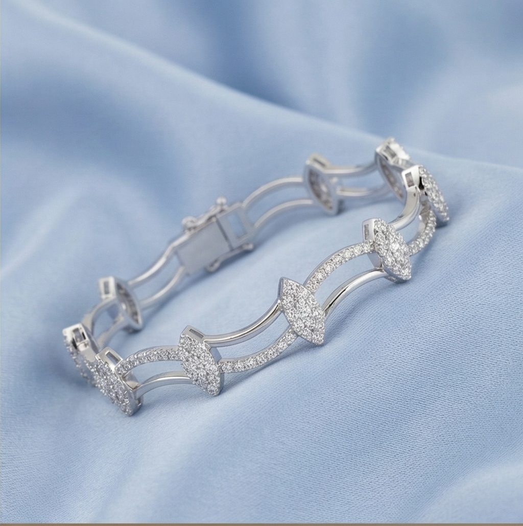 925 Sterling Silver Rhodium Plated Leaf Link Bracelet Premium Jewellery for Women