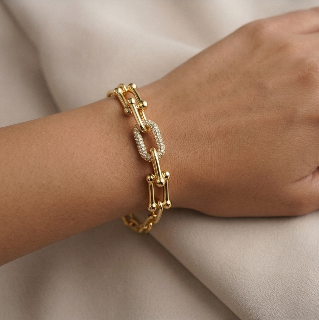 925 Sterling Silver Gold Plated U-Link Chain Bracelet Premium Jewellery for Women