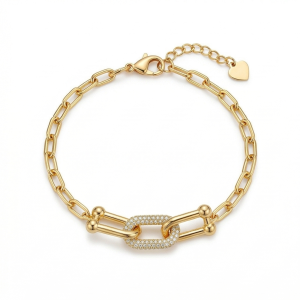 925 Sterling Silver Gold Plated U-Link Chain Bracelet Premium Jewellery for Women