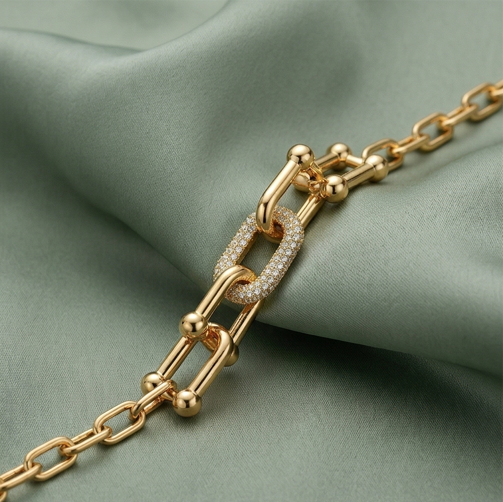 925 Sterling Silver Gold Plated U-Link Chain Bracelet Premium Jewellery for Women