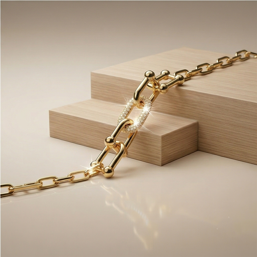 925 Sterling Silver Gold Plated U-Link Chain Bracelet Premium Jewellery for Women