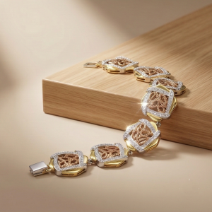 925 Sterling Silver Two-Tone Abstract Floral Link Bracelet Premium Jewellery for Women
