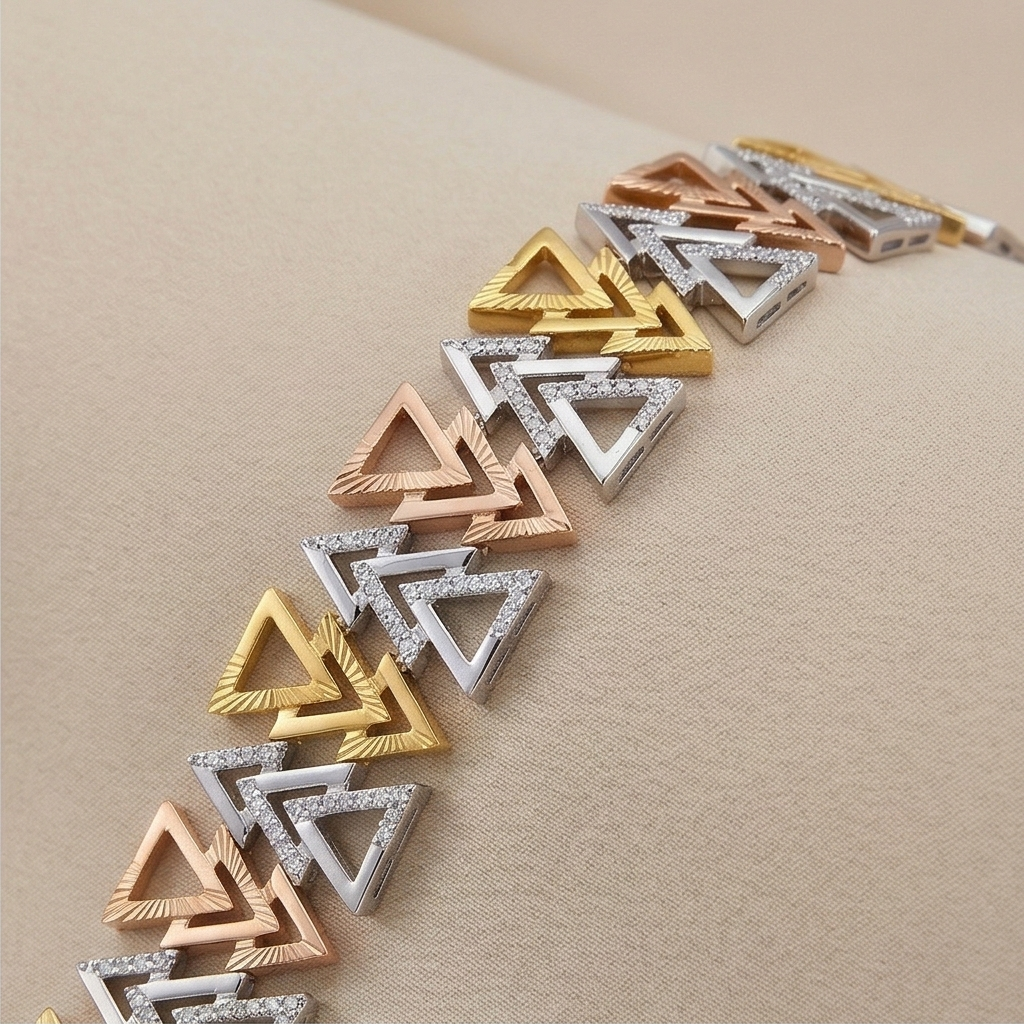 925 Sterling Silver Tri-Color Geometric Triangle Bracelet Premium Jewellery for Women