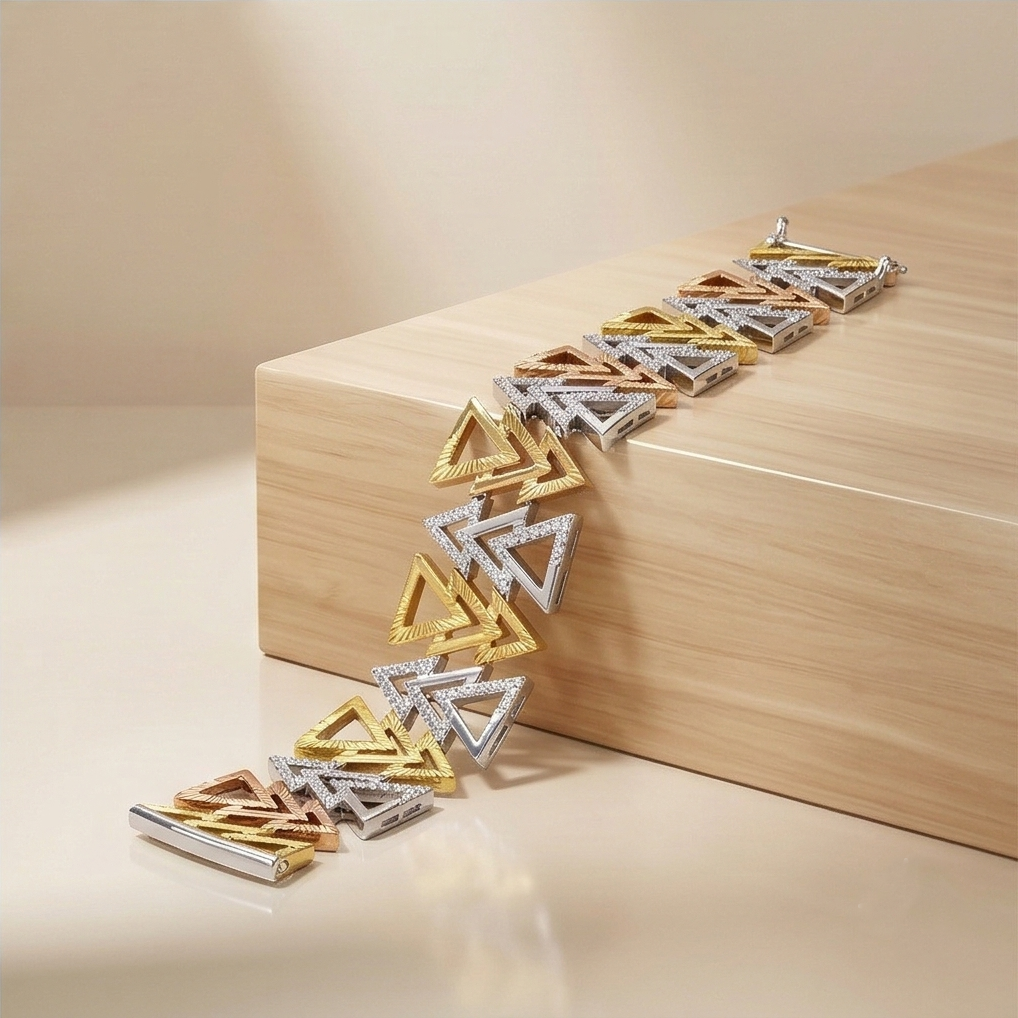 925 Sterling Silver Tri-Color Geometric Triangle Bracelet Premium Jewellery for Women