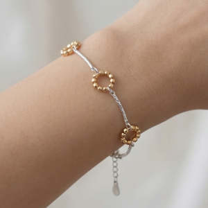 925 Sterling Silver Two-Tone Beaded Circle Link Bracelet Premium Jewellery for Women