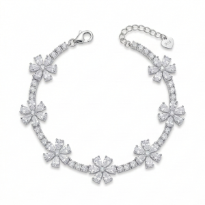 925 Sterling Silver Rhodium Plated Floral Blossom Bracelet Premium Jewellery for Women