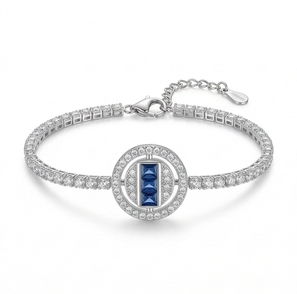 925 Sterling Silver Rhodium Plated Blue Stone Centerpiece Bracelet Premium Jewellery for Women