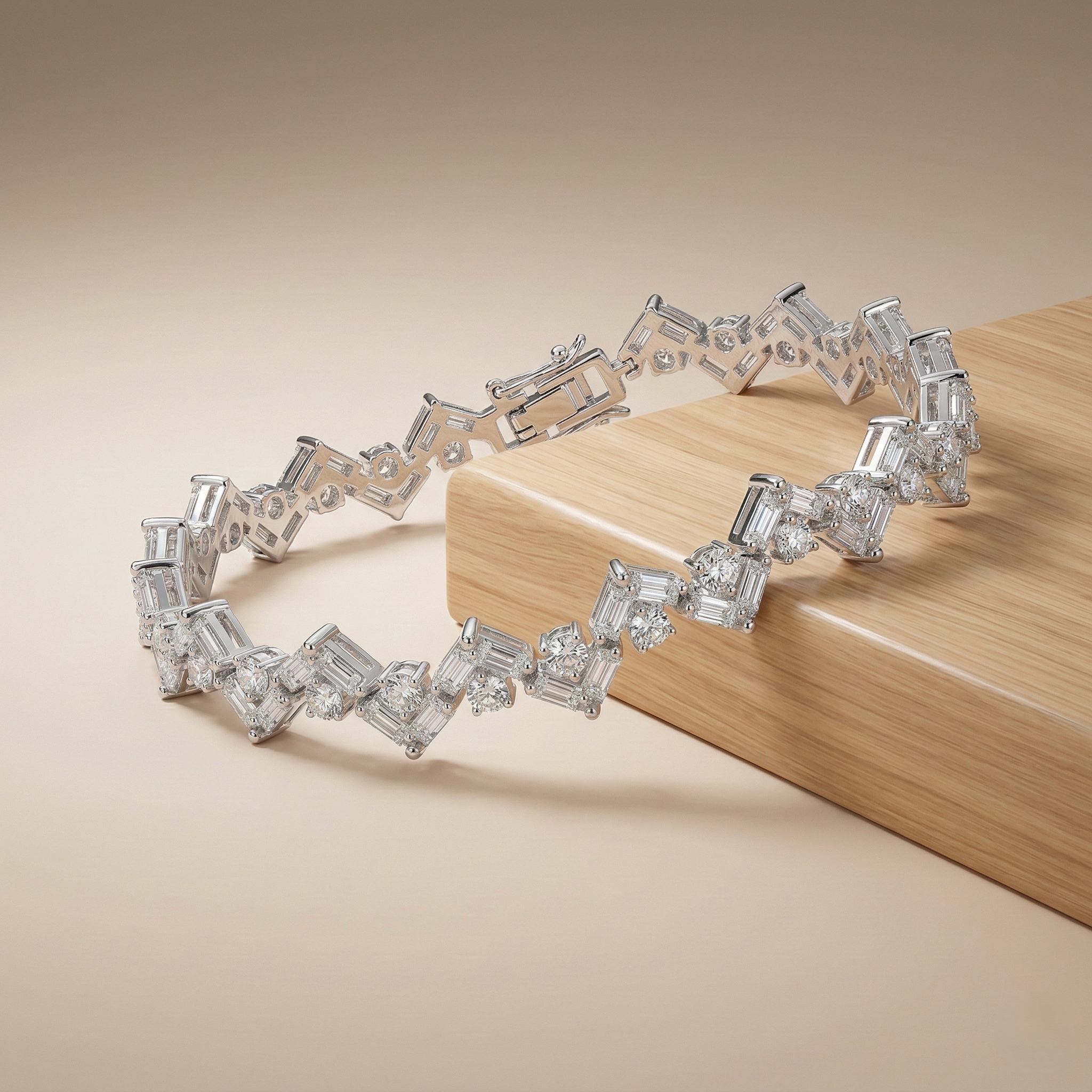 925 Sterling Silver Zig Zag Geometric Link Bracelet High Polish Premium Rhodium Finish Bridal Party Wear Jewellery