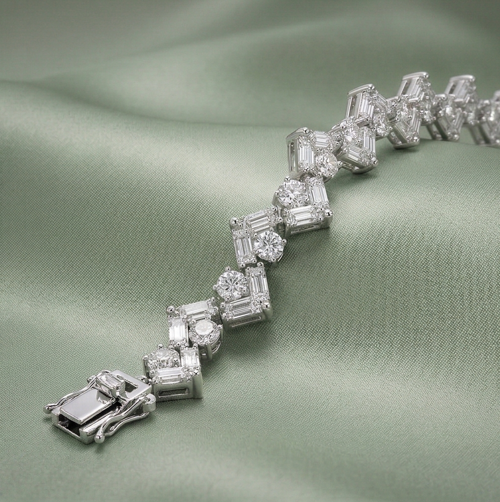 925 Sterling Silver Zig Zag Geometric Link Bracelet High Polish Premium Rhodium Finish Bridal Party Wear Jewellery
